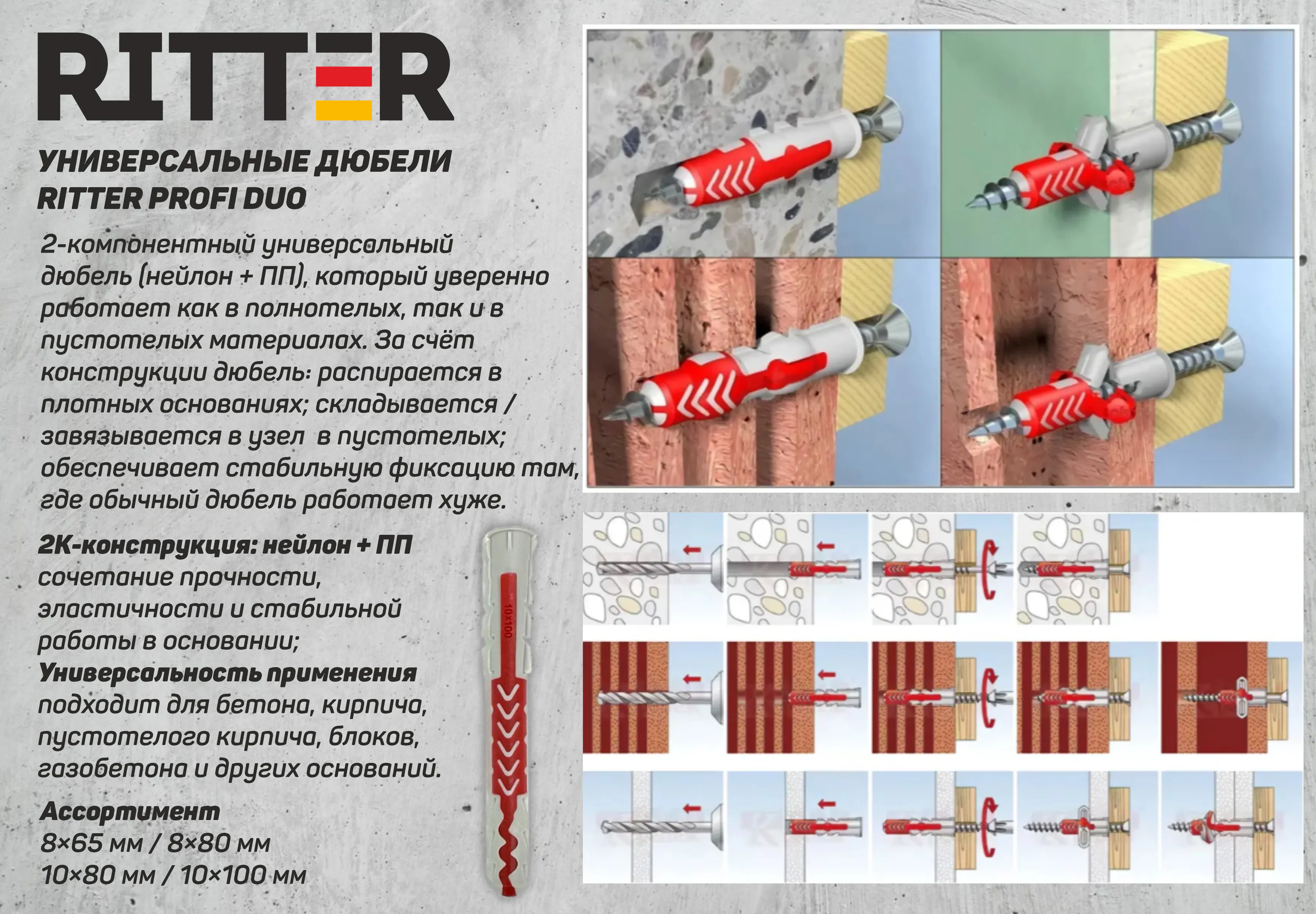 Презентация: Дюбель нейлоновый Ritter Profi Duo